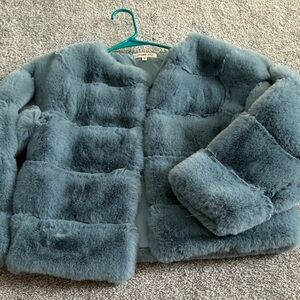 Windsor Women's Faux Fur Puffer Jacket - Blue Coat Sexy Top